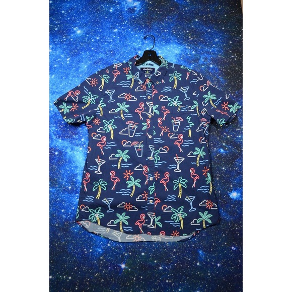 chubbies Other - Chubbies Shirt Mens Large Blue Neon Tropical Flamingo Cocktail Button Up